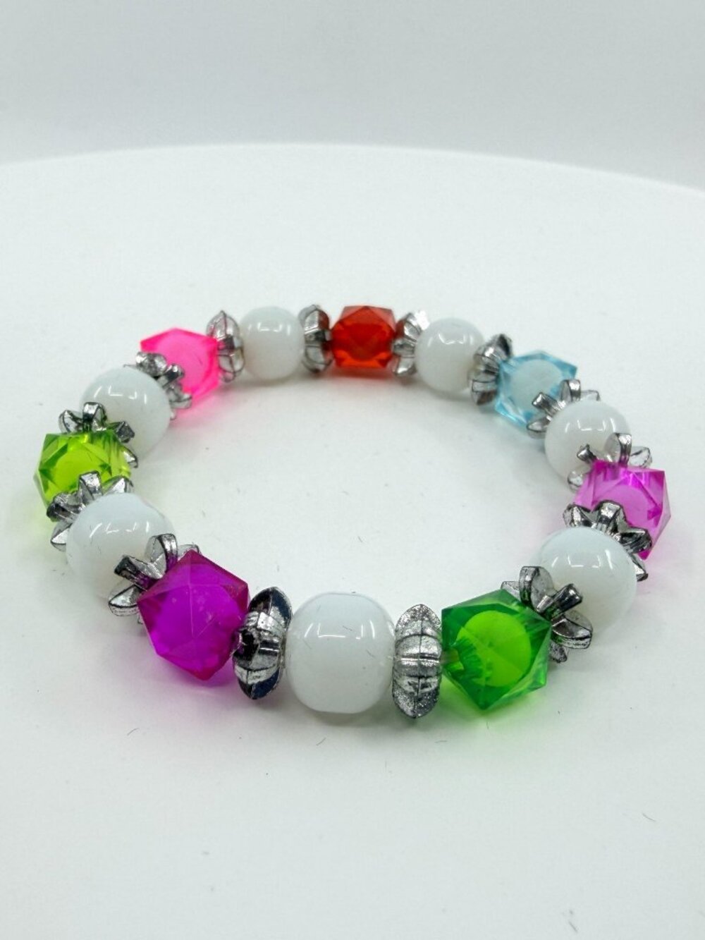 Vintage Y2K Neon Acrylic Beaded Stretch‎ Bracelet White Candy Color Retro Boho